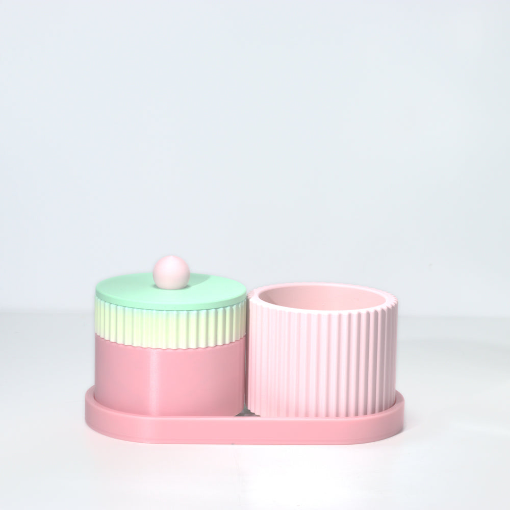 Bubblegum Organiser Stack with mint, pastel pink and pastel rainbow, 3D printed by Mewse