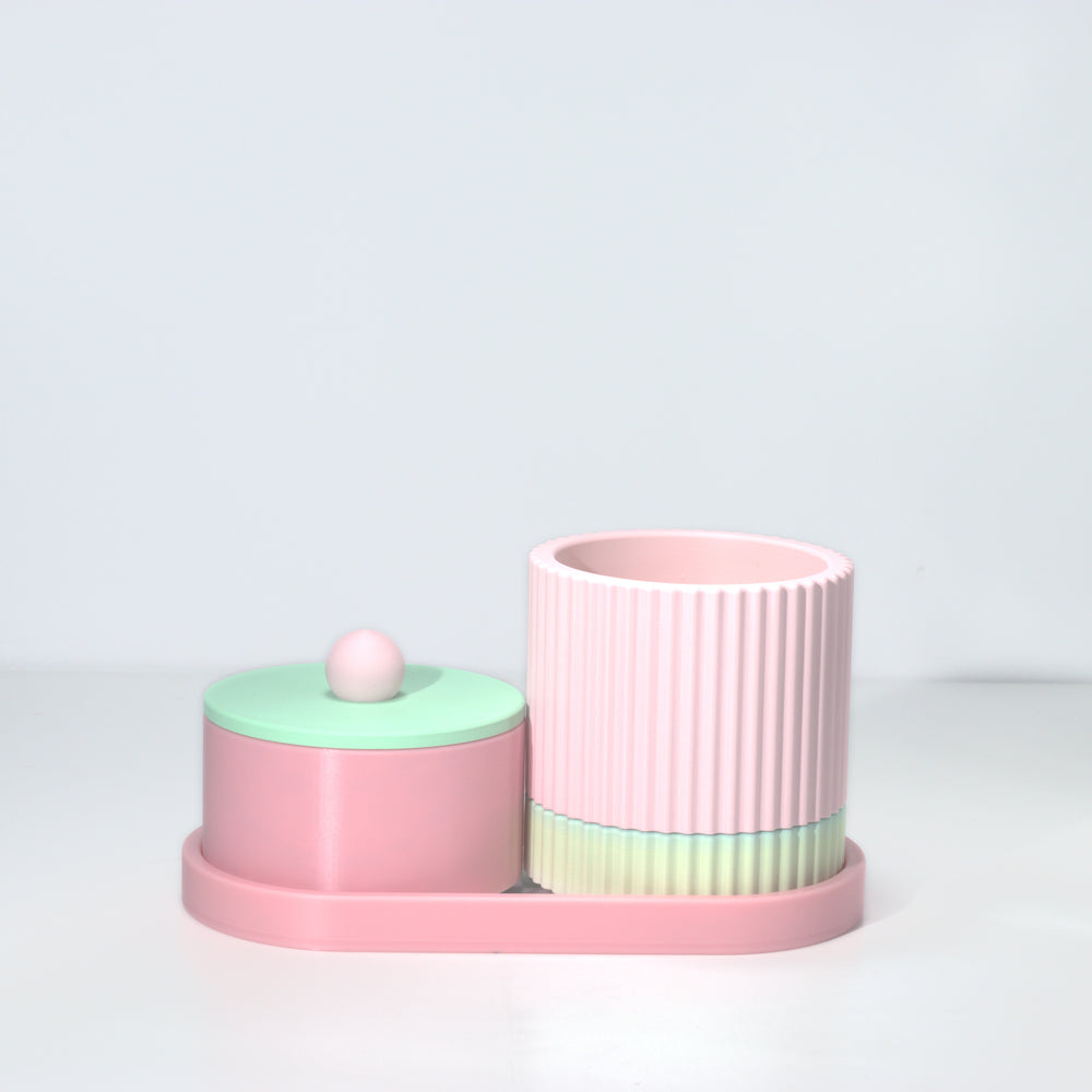 Bubblegum Organiser Stack with mint, pastel pink and pastel rainbow, 3D printed by Mewse, view 2