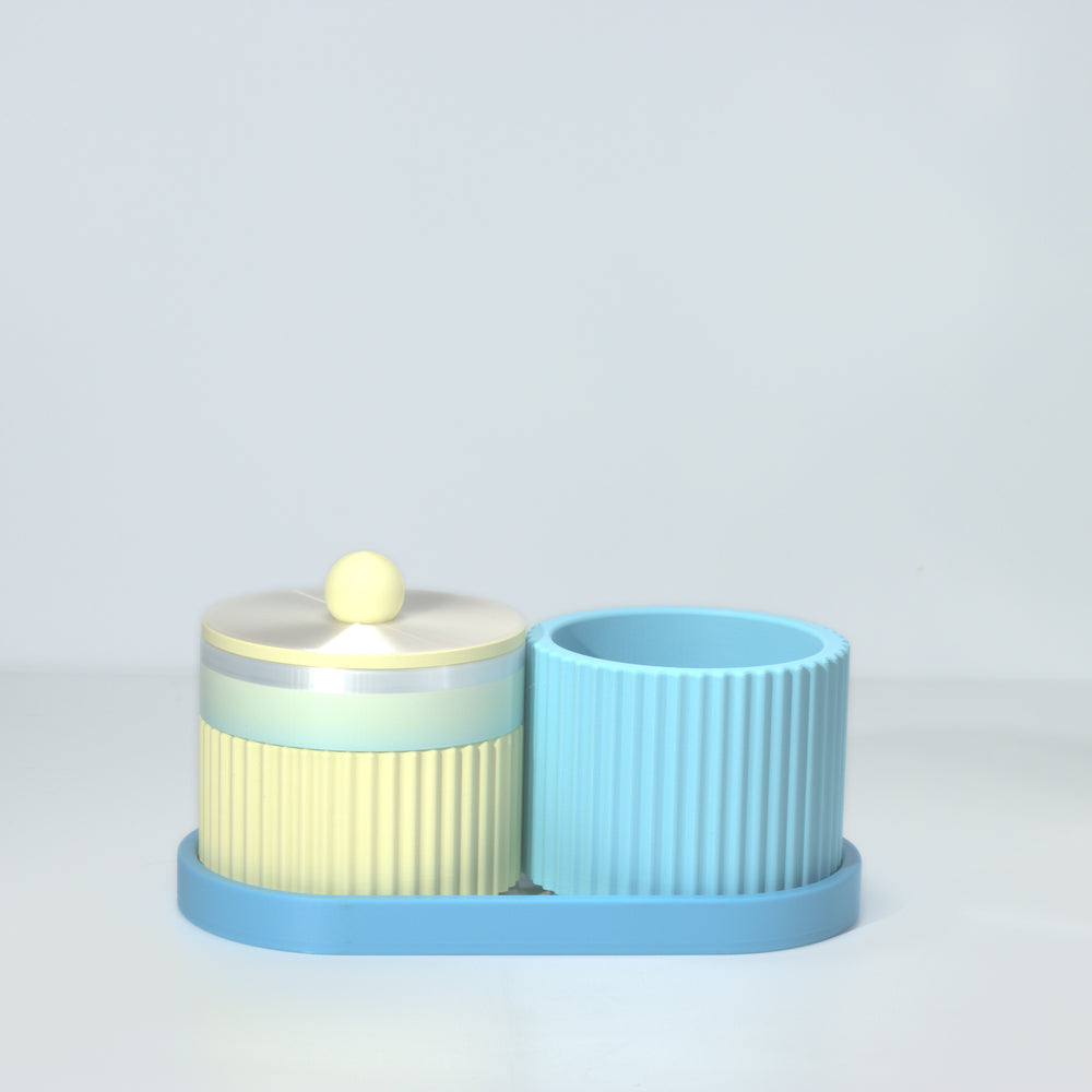 Lemon Organiser Stack with electric, pastel rainbow and pearl, 3D printed by Mewse