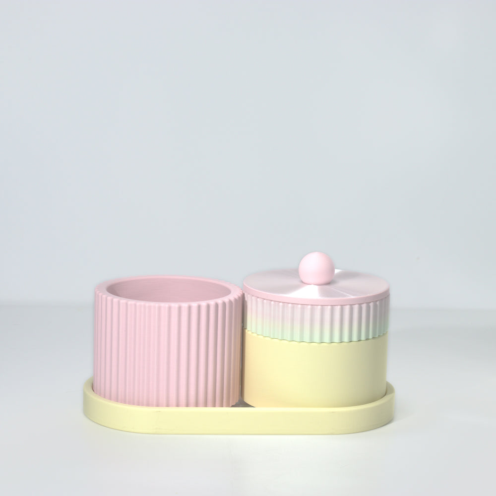 Lemon Organiser Stack with pastel pink, pastel rainbow and pearl, 3D printed by Mewse